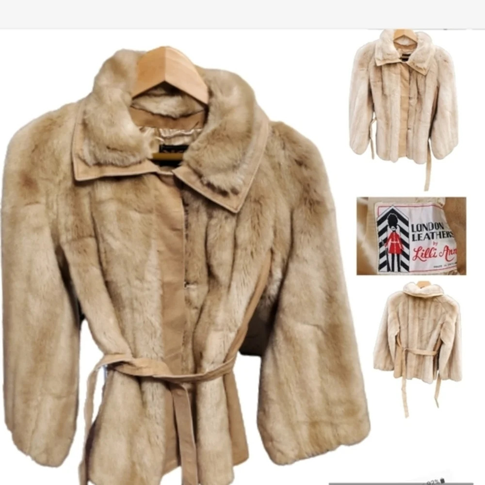 Lilli Ann London Leathers Faux Fur‎ Vintage Trench Coat S